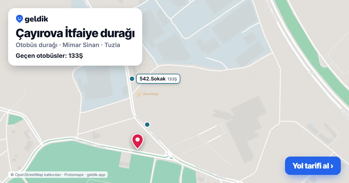 Çayırova İtfaiye otobüs durağı haritada: konumu ve yakındaki duraklar
