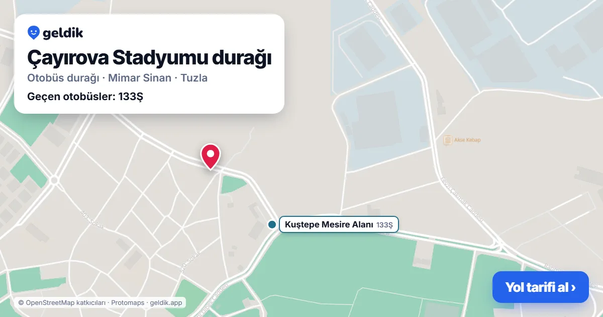 Çayırova Stadyumu otobüs durağı haritada: konumu ve yakındaki duraklar