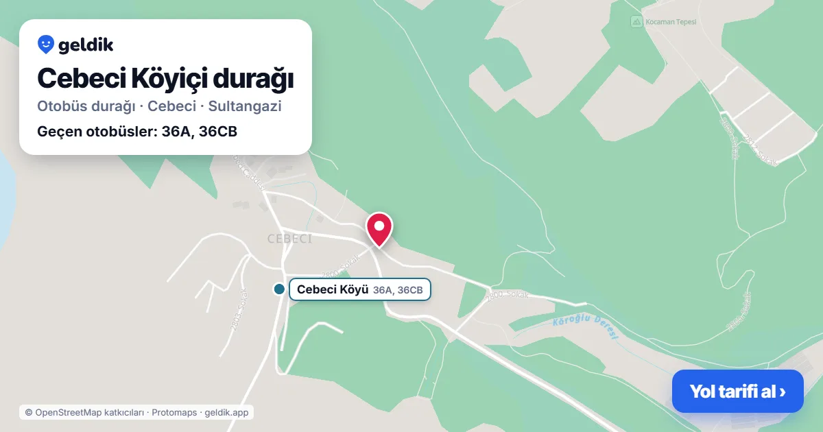 Cebeci Köyiçi otobüs durağı haritada: konumu ve yakındaki duraklar