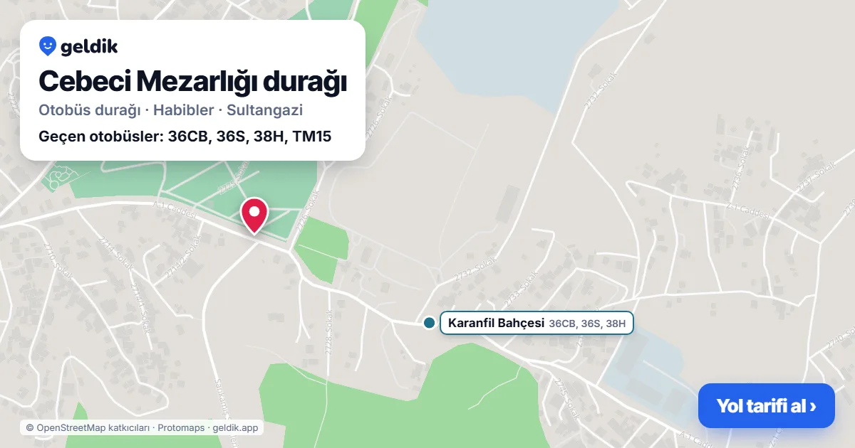 Cebeci Mezarlığı otobüs durağı haritada: konumu ve yakındaki duraklar