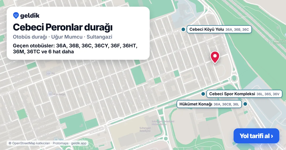 Cebeci Peronlar otobüs durağı haritada: konumu ve yakındaki duraklar