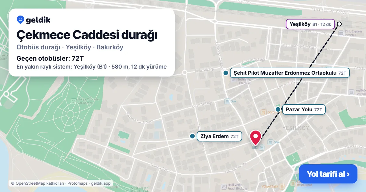 Çekmece Caddesi otobüs durağı haritada: konumu ve yakındaki duraklar