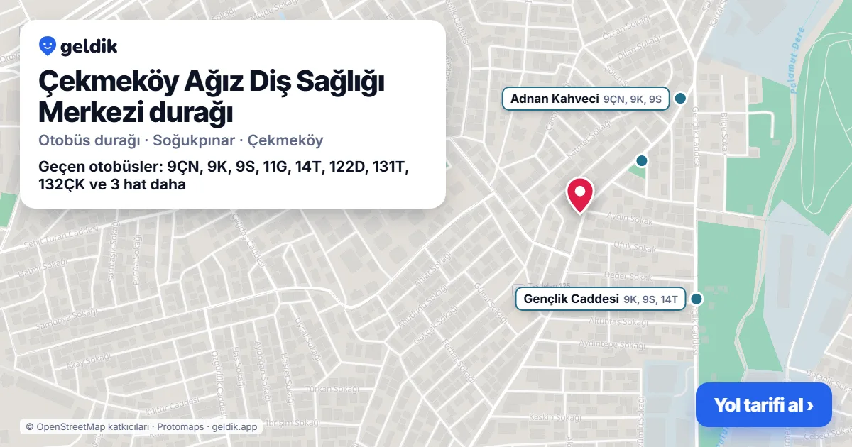 Çekmeköy Ağız Diş Sağlığı Merkezi otobüs durağı haritada: konumu ve yakındaki duraklar