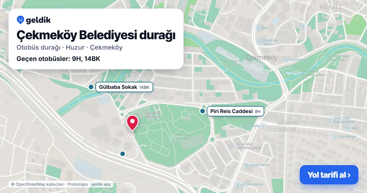 Çekmeköy Belediyesi otobüs durağı haritada: konumu ve yakındaki duraklar