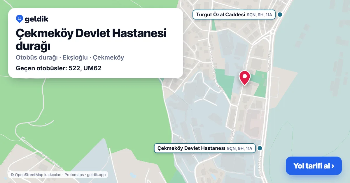 Çekmeköy Devlet Hastanesi otobüs durağı haritada: konumu ve yakındaki duraklar