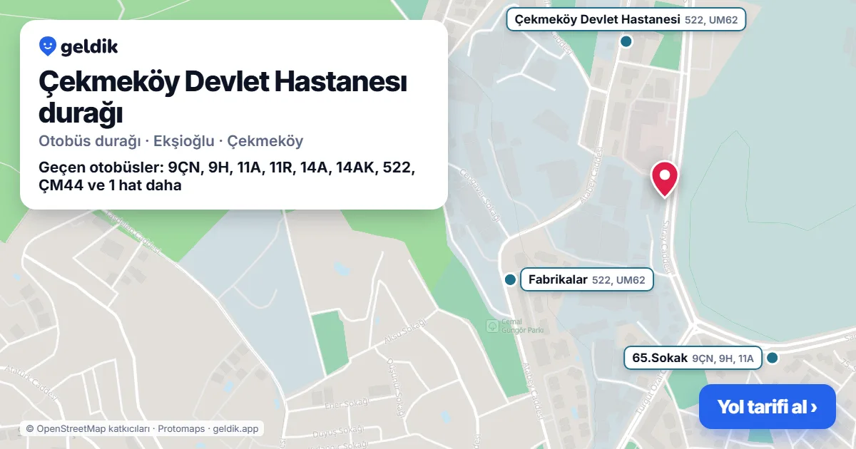 Çekmeköy Devlet Hastanesı otobüs durağı haritada: konumu ve yakındaki duraklar