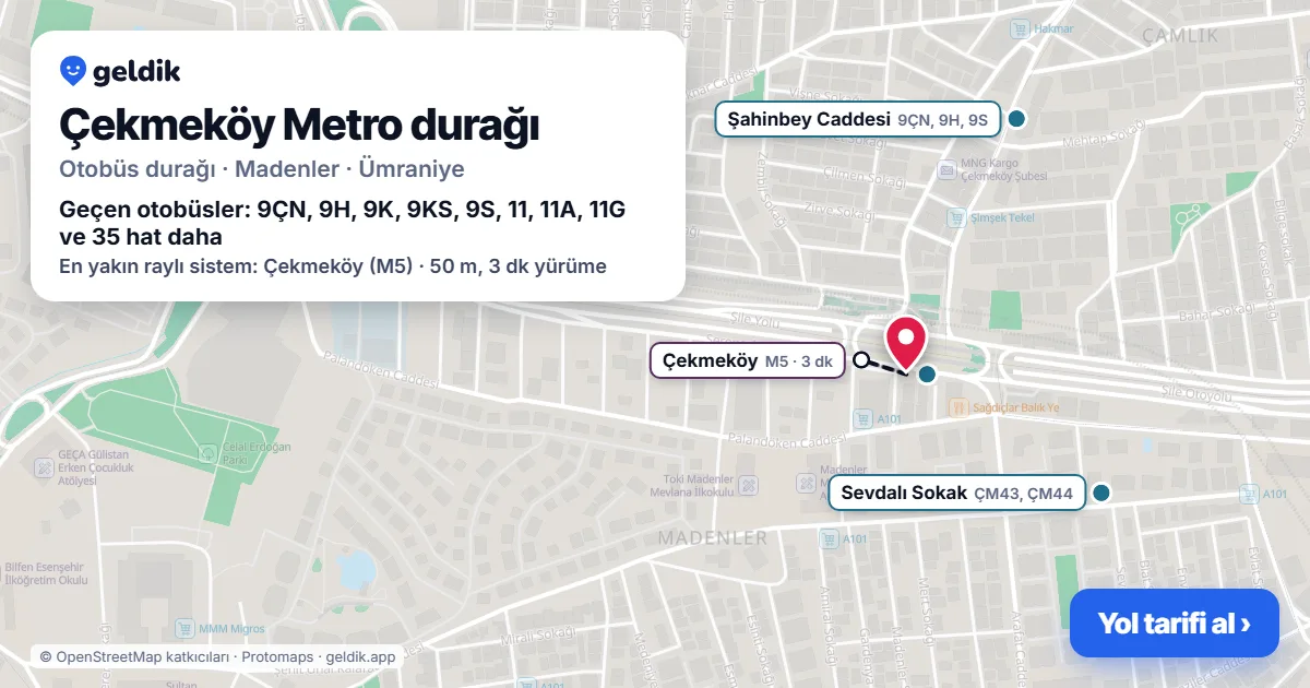 Çekmeköy Metro otobüs durağı haritada: konumu ve yakındaki duraklar
