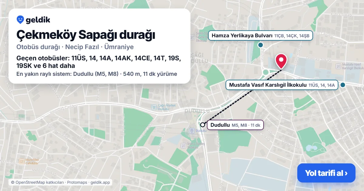 Çekmeköy Sapağı otobüs durağı haritada: konumu ve yakındaki duraklar