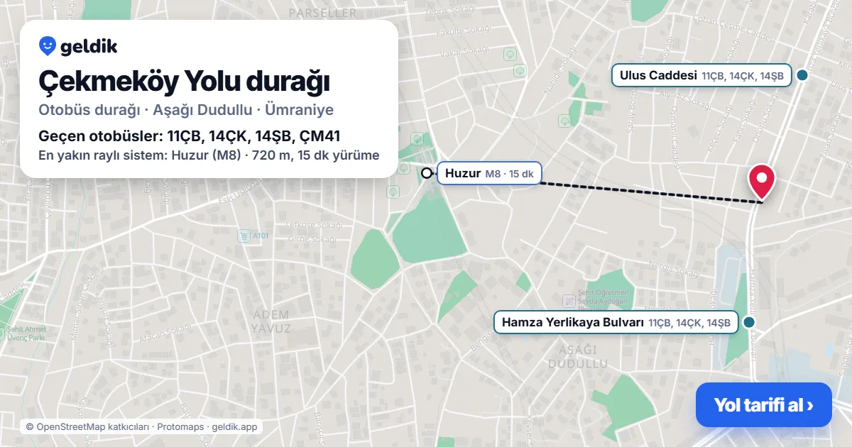Çekmeköy Yolu otobüs durağı haritada: konumu ve yakındaki duraklar