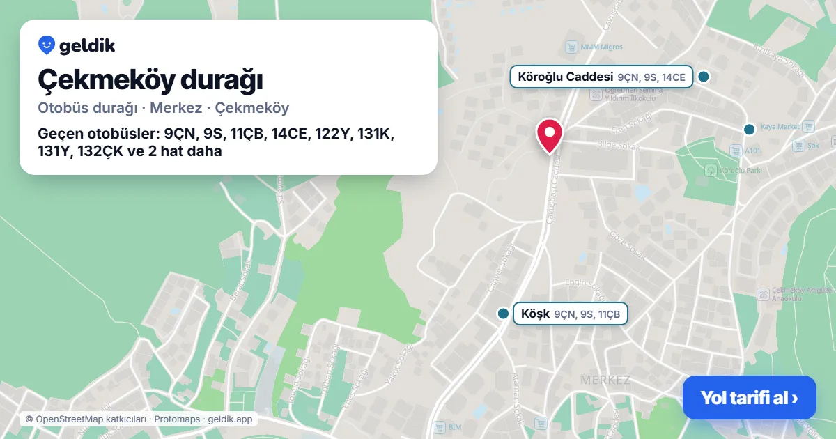 Çekmeköy otobüs durağı haritada: konumu ve yakındaki duraklar