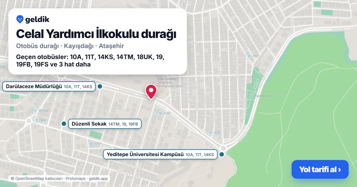 Celal Yardımcı İlkokulu otobüs durağı haritada: konumu ve yakındaki duraklar