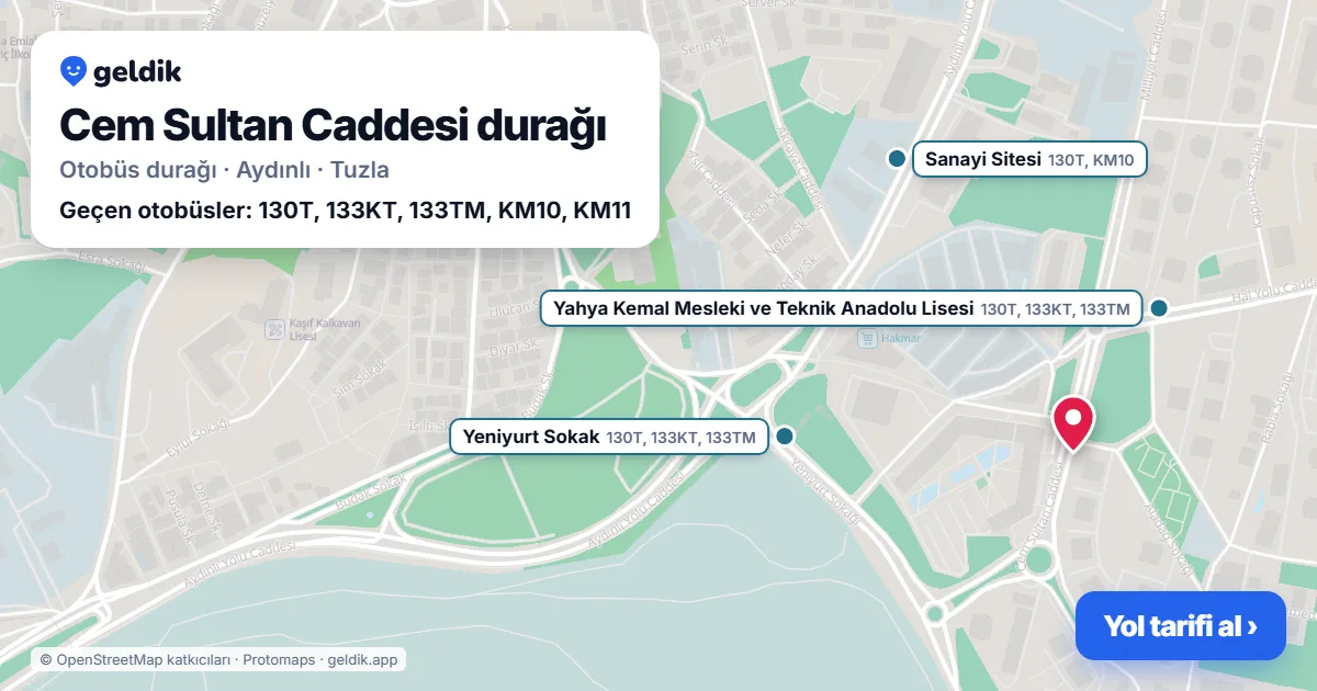 Cem Sultan Caddesi otobüs durağı haritada: konumu ve yakındaki duraklar