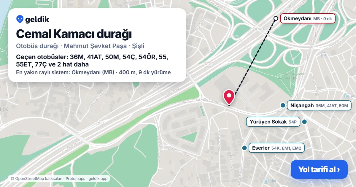 Cemal Kamacı otobüs durağı haritada: konumu ve yakındaki duraklar