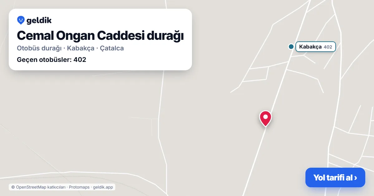 Cemal Ongan Caddesi otobüs durağı haritada: konumu ve yakındaki duraklar