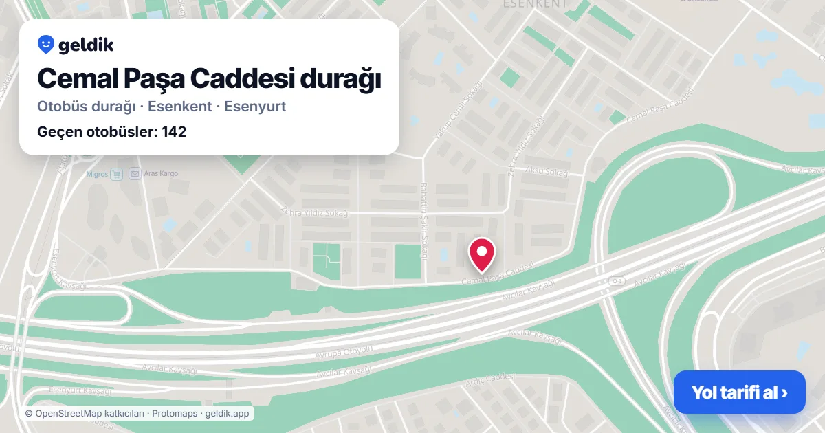 Cemal Paşa Caddesi otobüs durağı haritada: konumu ve yakındaki duraklar