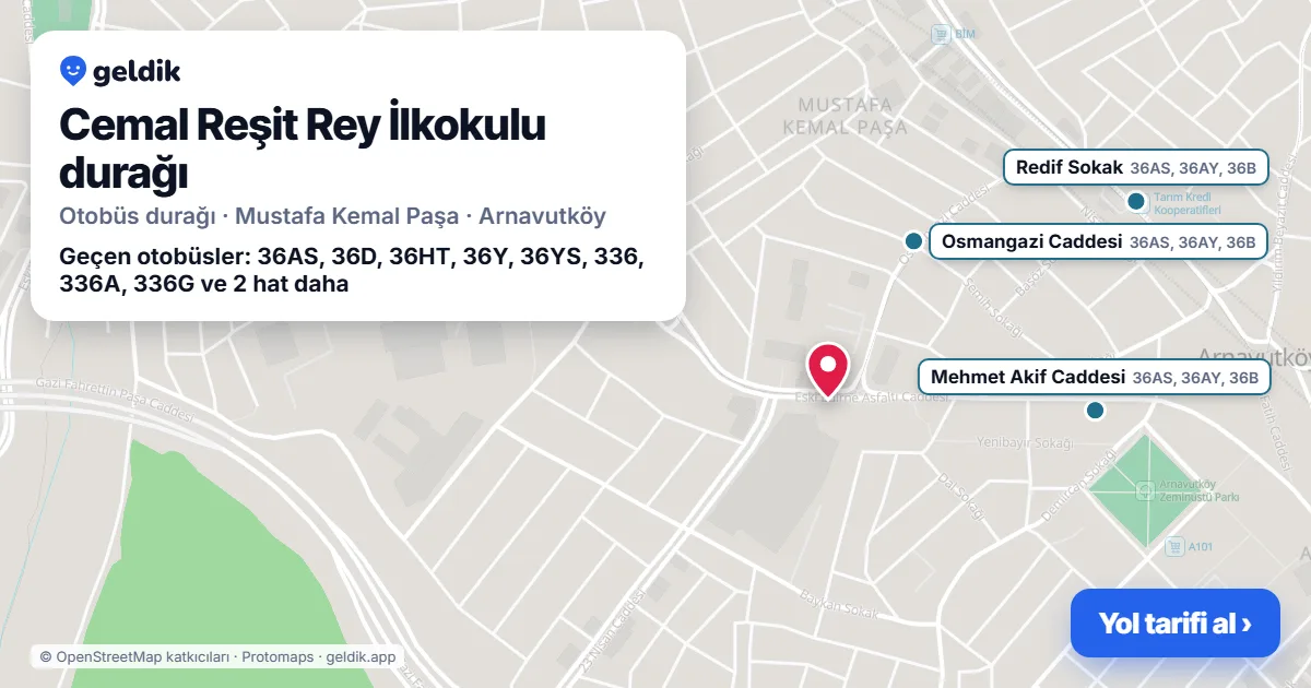 Cemal Reşit Rey İlkokulu otobüs durağı haritada: konumu ve yakındaki duraklar