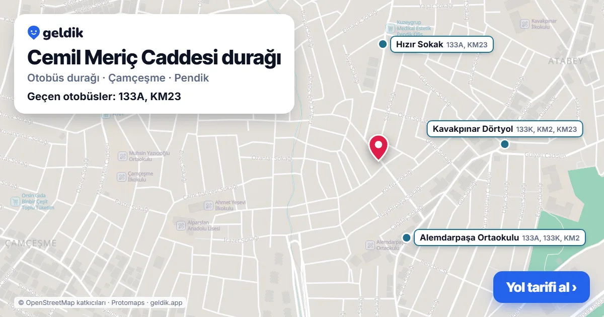 Cemil Meriç Caddesi otobüs durağı haritada: konumu ve yakındaki duraklar