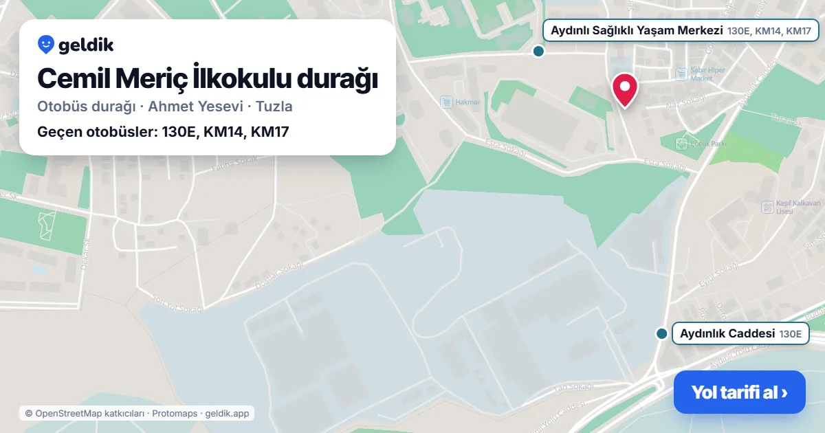 Cemil Meriç İlkokulu otobüs durağı haritada: konumu ve yakındaki duraklar