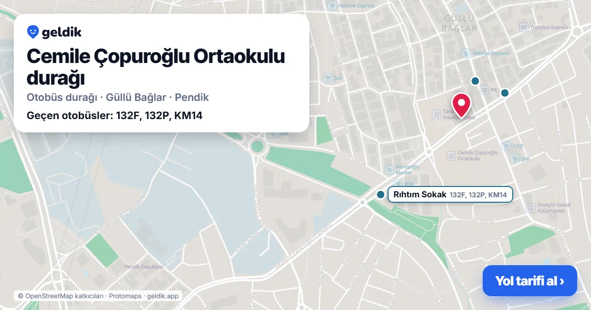 Cemile Çopuroğlu Ortaokulu otobüs durağı haritada: konumu ve yakındaki duraklar