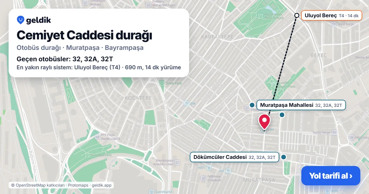 Cemiyet Caddesi otobüs durağı haritada: konumu ve yakındaki duraklar
