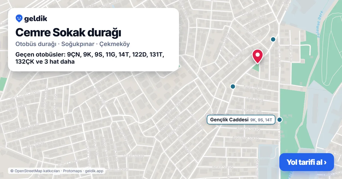 Cemre Sokak otobüs durağı haritada: konumu ve yakındaki duraklar