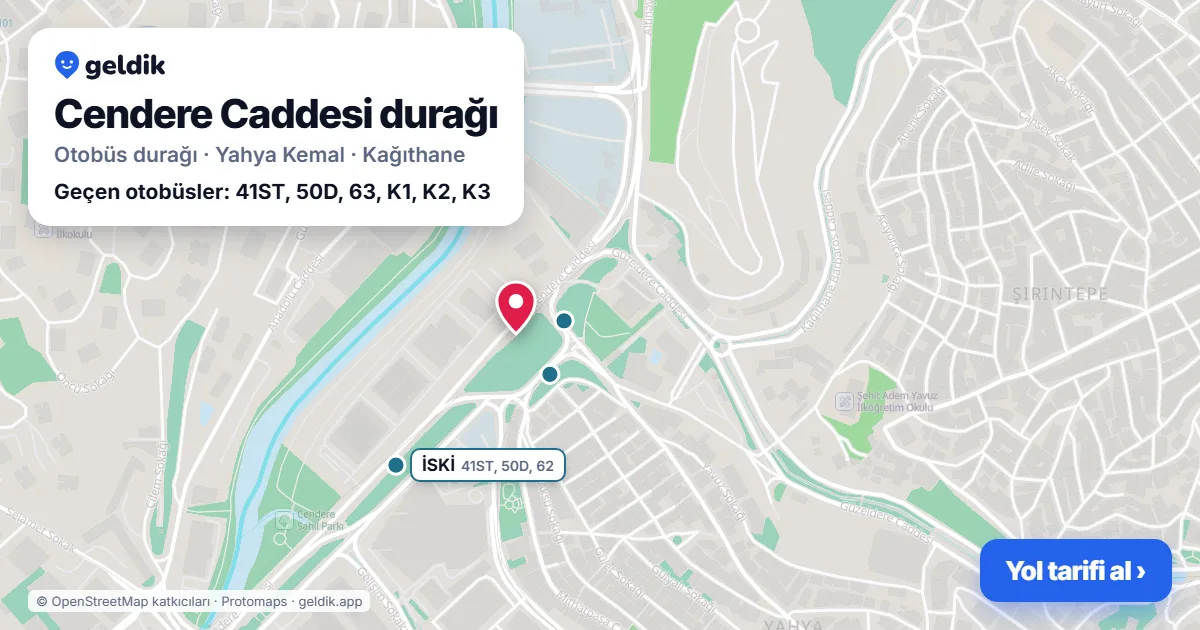 Cendere Caddesi otobüs durağı haritada: konumu ve yakındaki duraklar