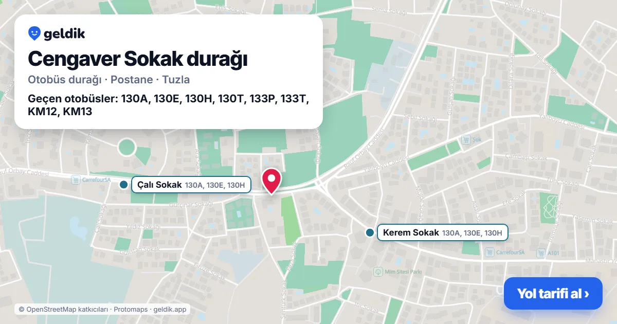 Cengaver Sokak otobüs durağı haritada: konumu ve yakındaki duraklar