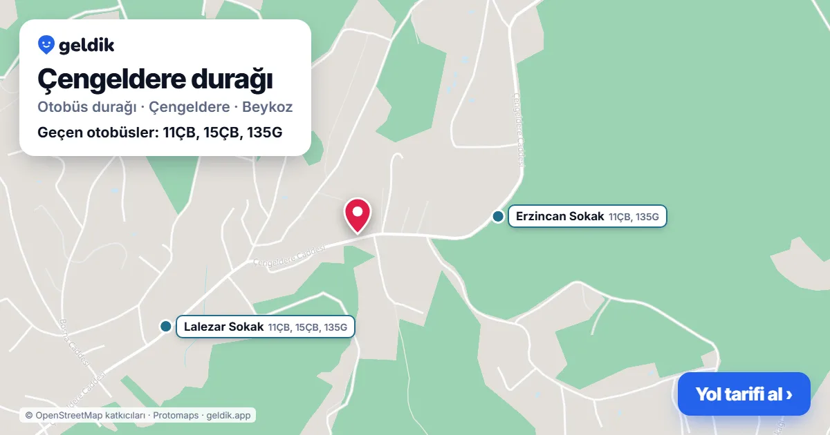 Çengeldere otobüs durağı haritada: konumu ve yakındaki duraklar