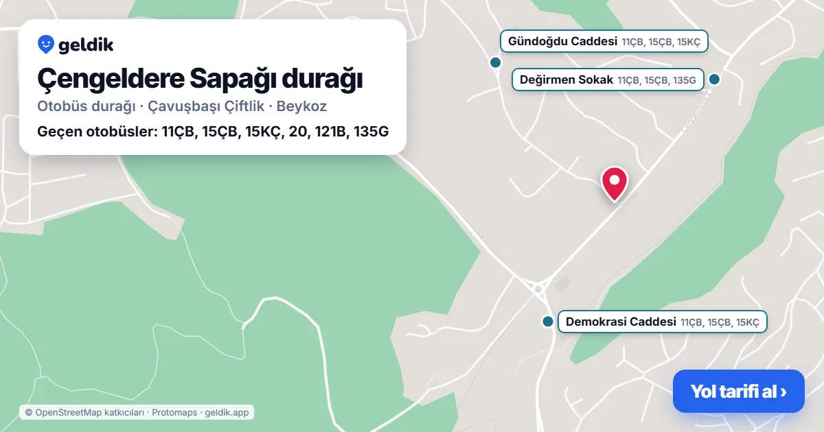 Çengeldere Sapağı otobüs durağı haritada: konumu ve yakındaki duraklar