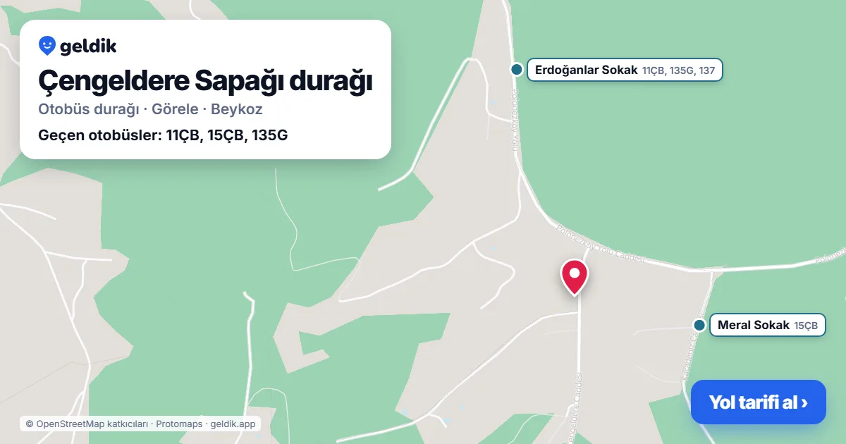 Çengeldere Sapağı otobüs durağı haritada: konumu ve yakındaki duraklar