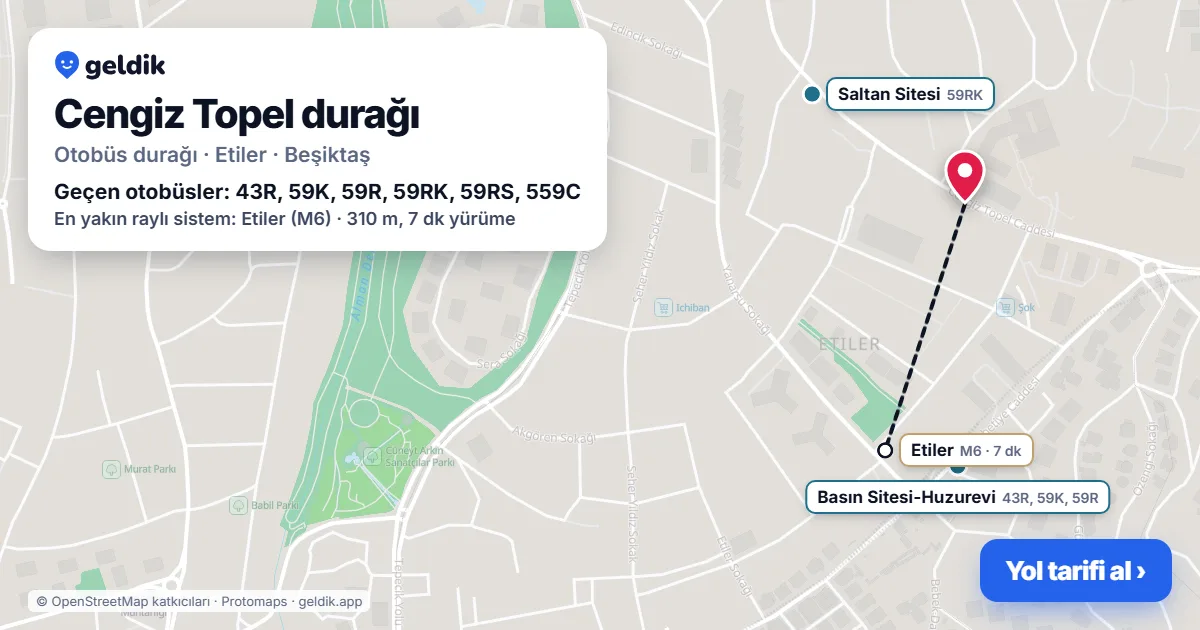 Cengiz Topel otobüs durağı haritada: konumu ve yakındaki duraklar