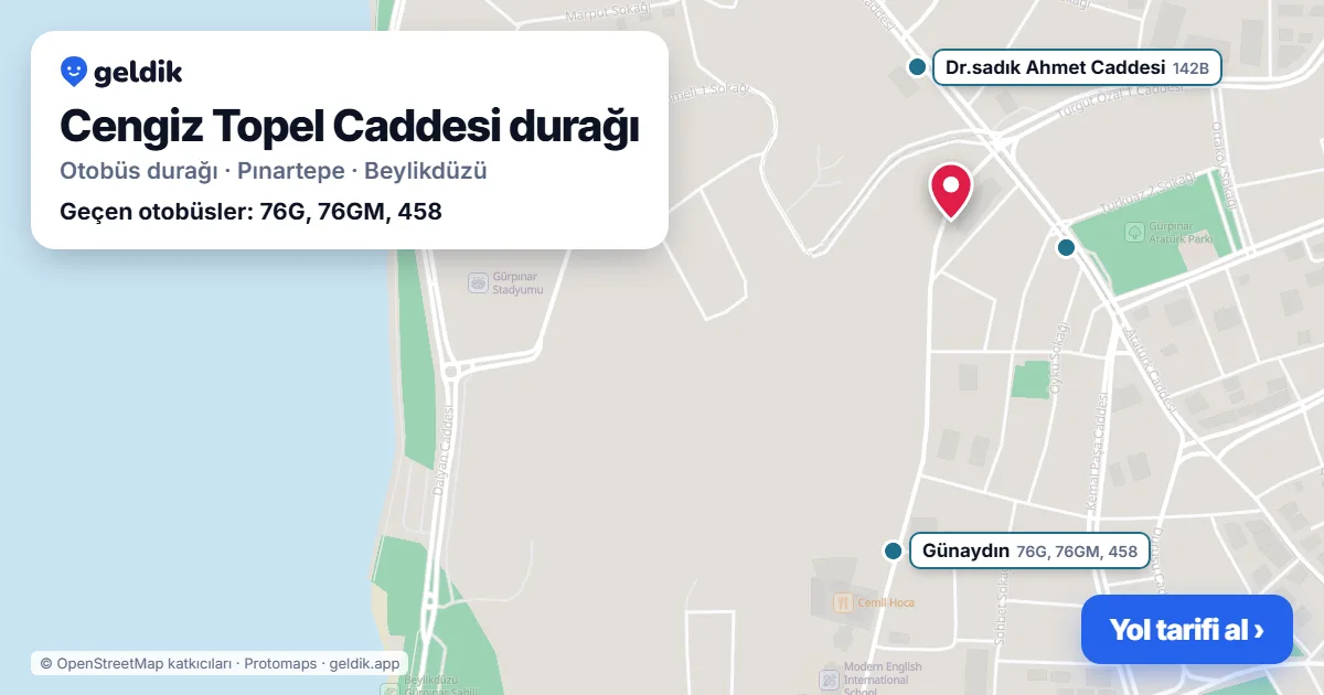Cengiz Topel Caddesi otobüs durağı haritada: konumu ve yakındaki duraklar