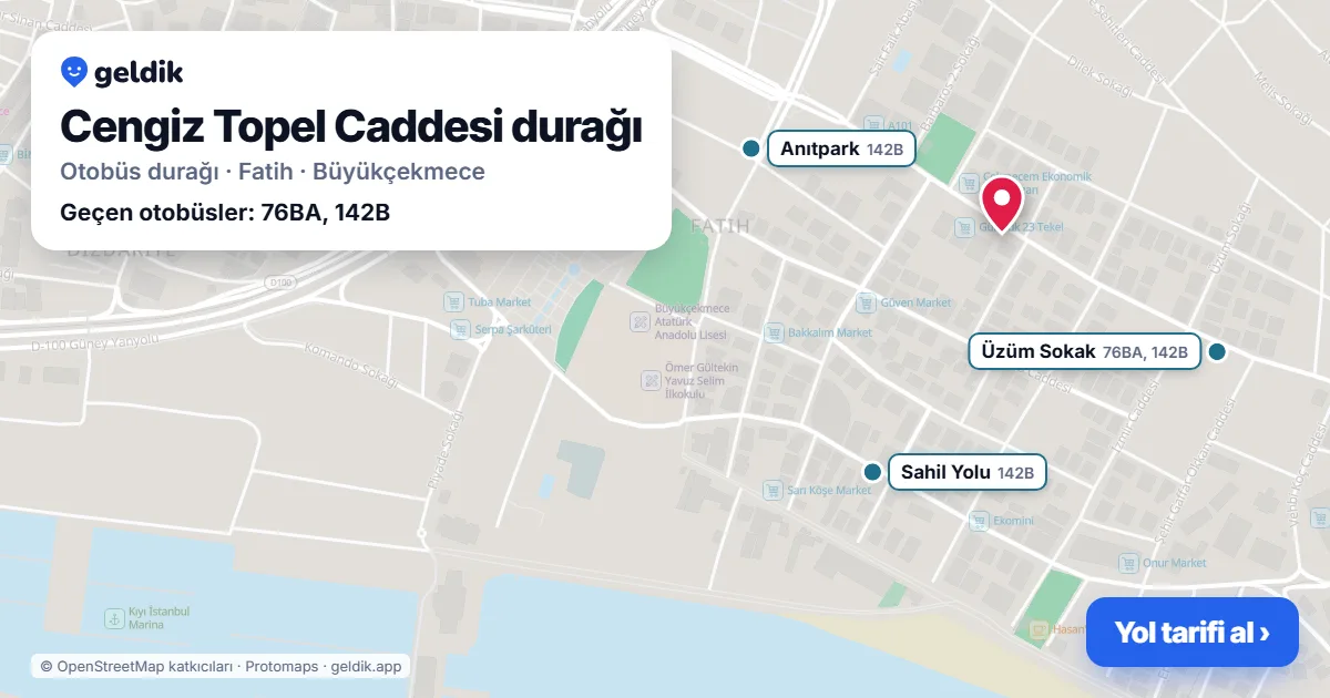 Cengiz Topel Caddesi otobüs durağı haritada: konumu ve yakındaki duraklar