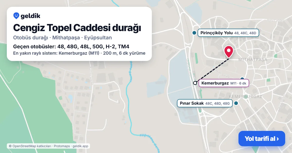 Cengiz Topel Caddesi otobüs durağı haritada: konumu ve yakındaki duraklar