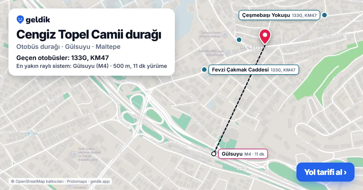 Cengiz Topel Camii otobüs durağı haritada: konumu ve yakındaki duraklar