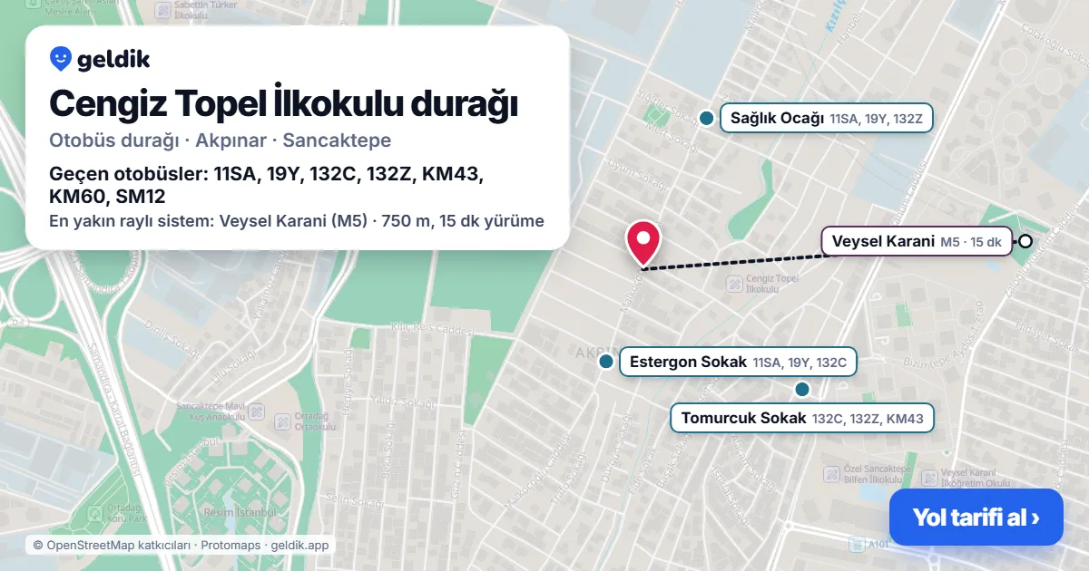 Cengiz Topel İlkokulu otobüs durağı haritada: konumu ve yakındaki duraklar