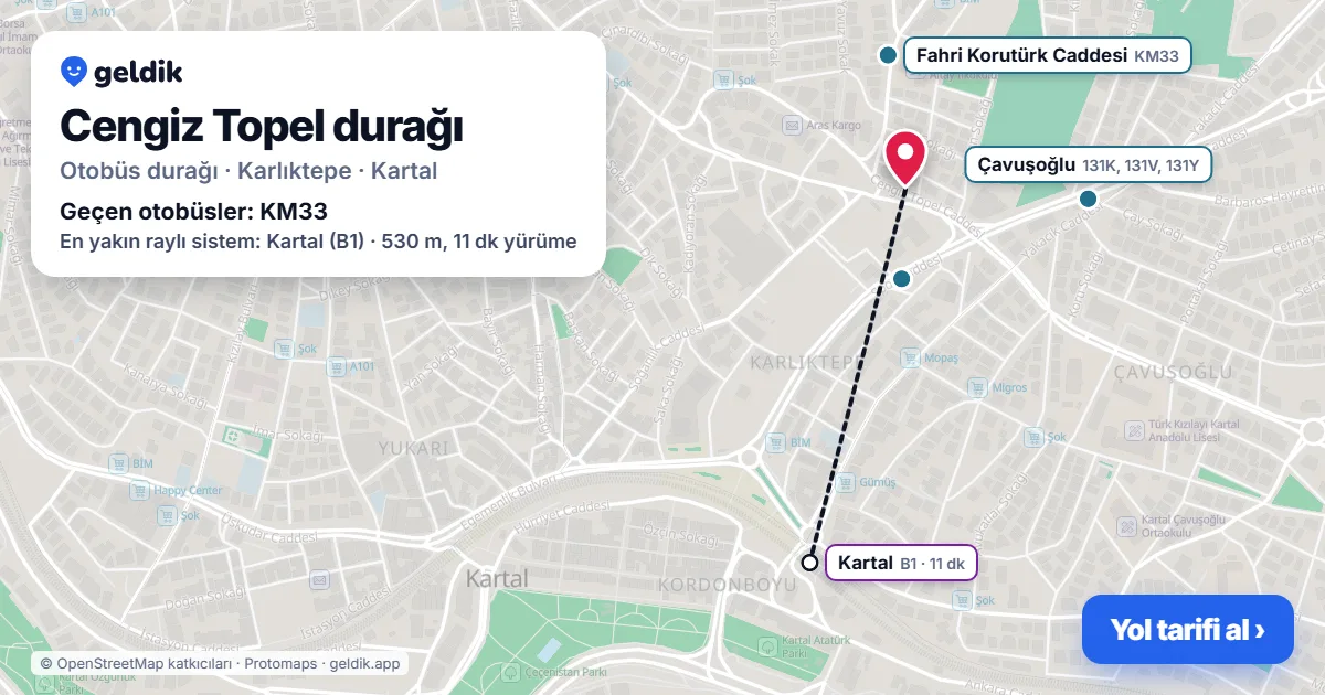 Cengiz Topel otobüs durağı haritada: konumu ve yakındaki duraklar