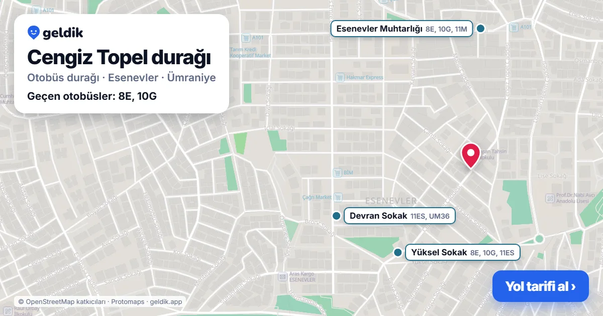Cengiz Topel otobüs durağı haritada: konumu ve yakındaki duraklar