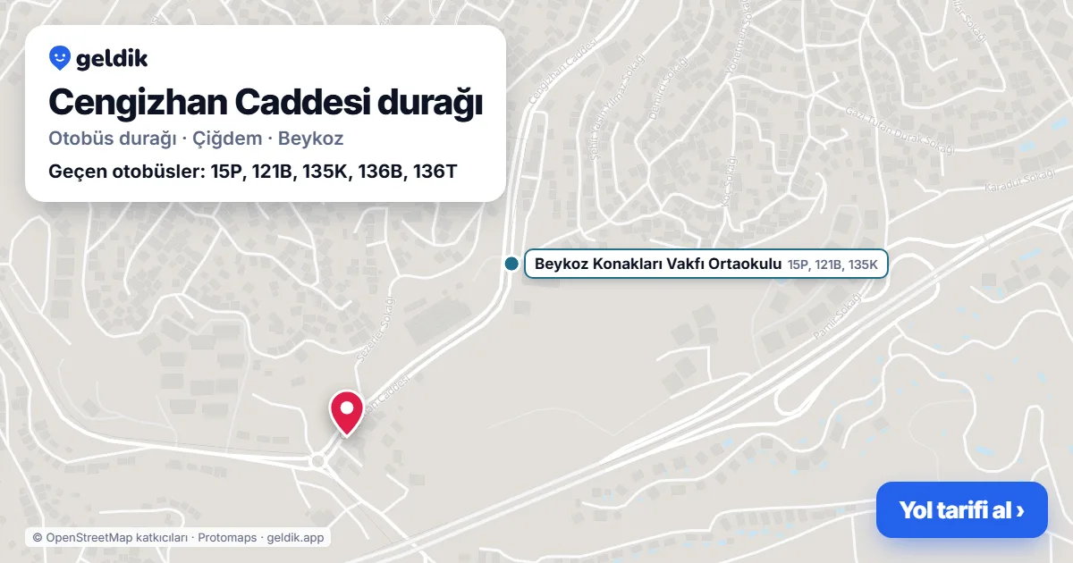Cengizhan Caddesi otobüs durağı haritada: konumu ve yakındaki duraklar