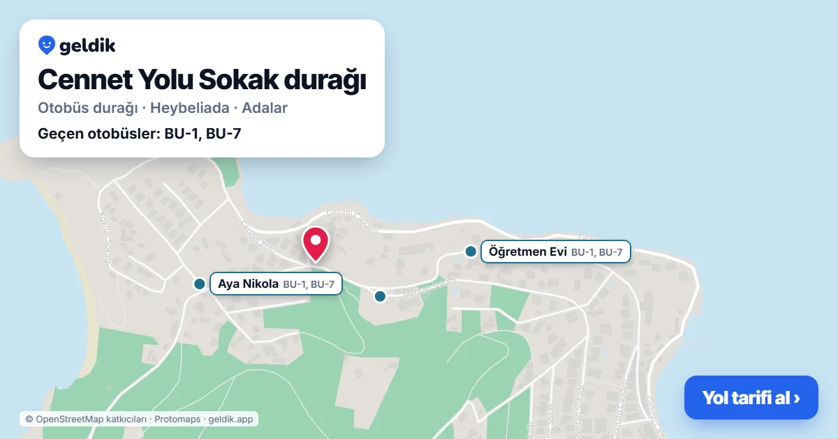 Cennet Yolu Sokak otobüs durağı haritada: konumu ve yakındaki duraklar