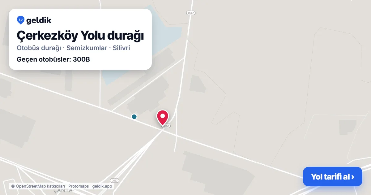 Çerkezköy Yolu otobüs durağı haritada: konumu ve yakındaki duraklar