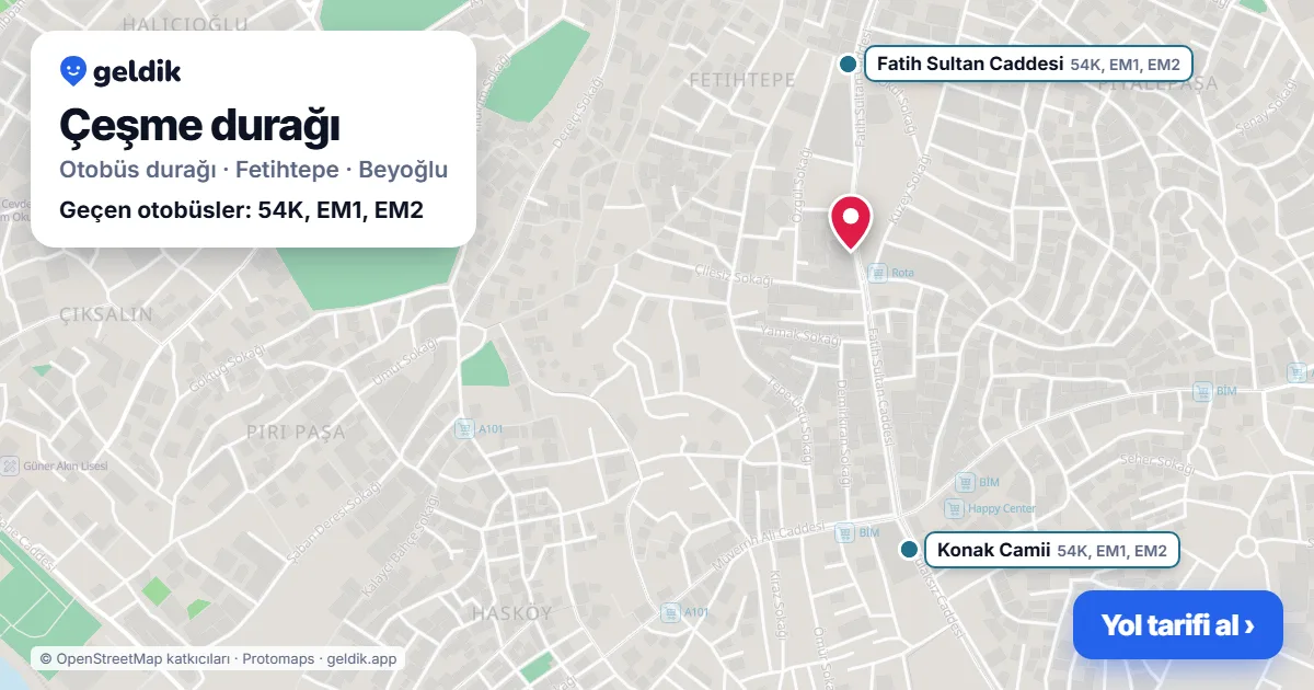 Çeşme otobüs durağı haritada: konumu ve yakındaki duraklar