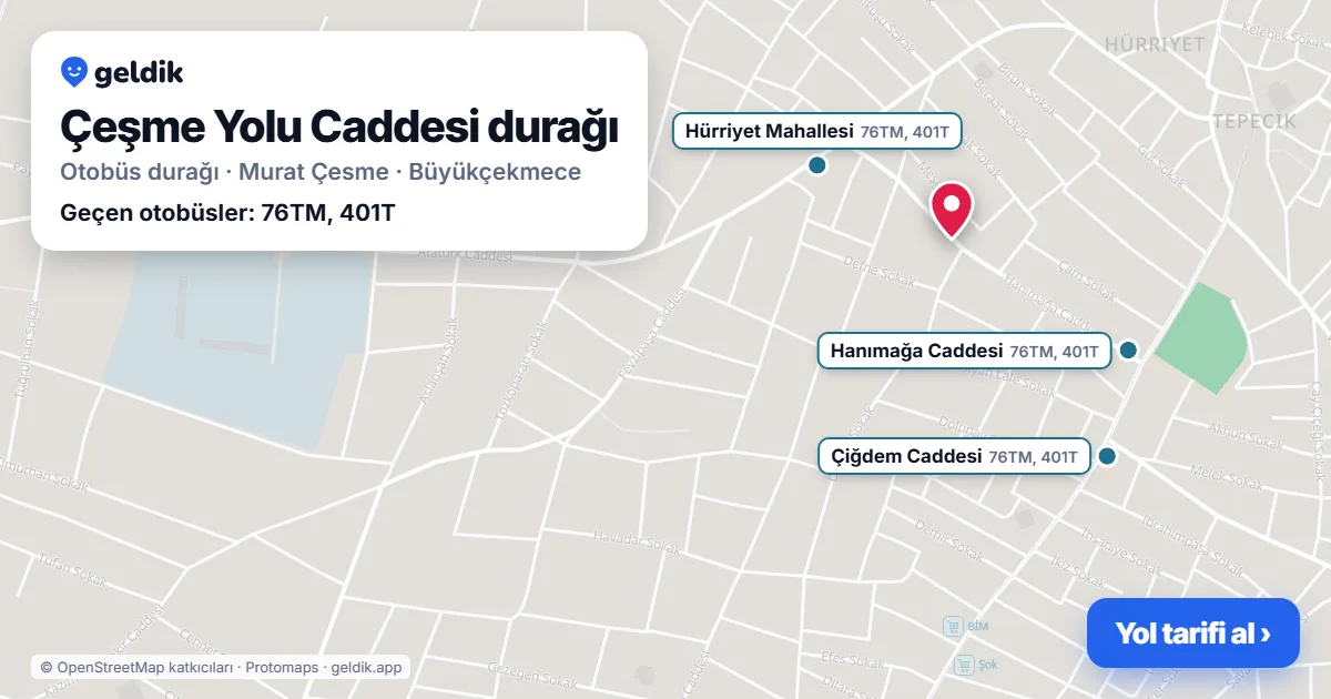 Çeşme Yolu Caddesi otobüs durağı haritada: konumu ve yakındaki duraklar