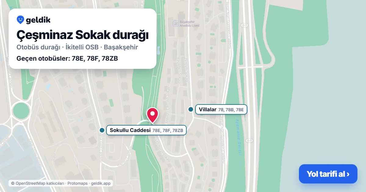 Çeşminaz Sokak otobüs durağı haritada: konumu ve yakındaki duraklar