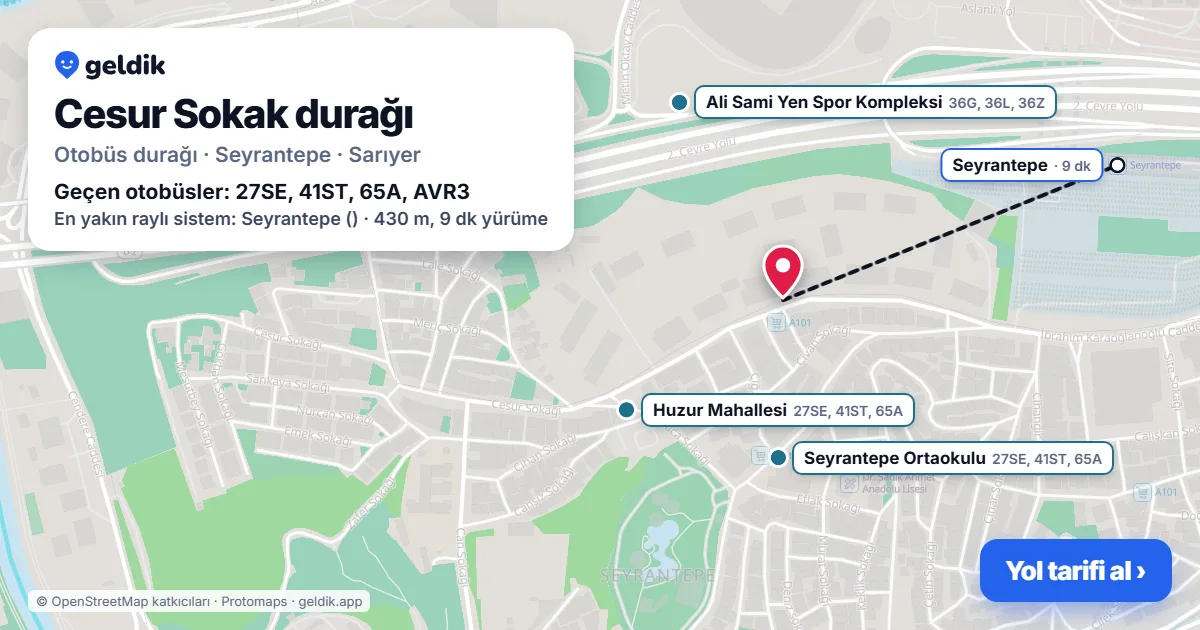 Cesur Sokak otobüs durağı haritada: konumu ve yakındaki duraklar