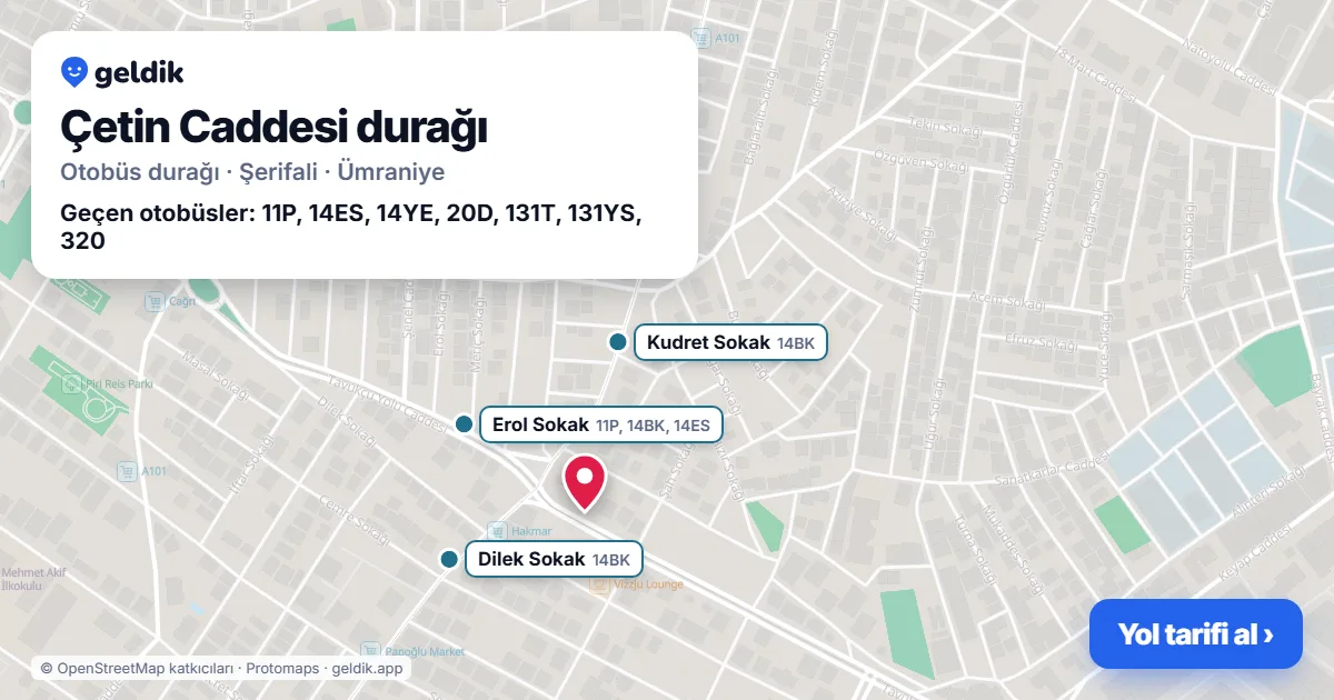 Çetin Caddesi otobüs durağı haritada: konumu ve yakındaki duraklar