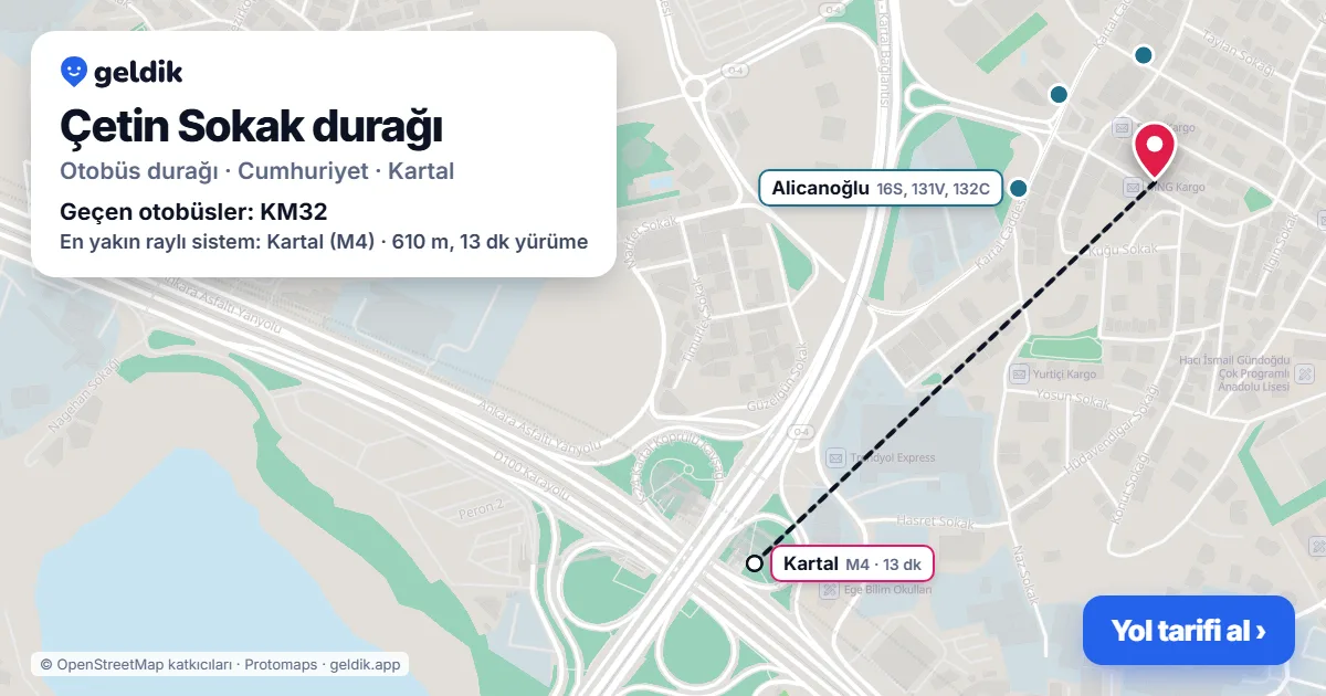 Çetin Sokak otobüs durağı haritada: konumu ve yakındaki duraklar