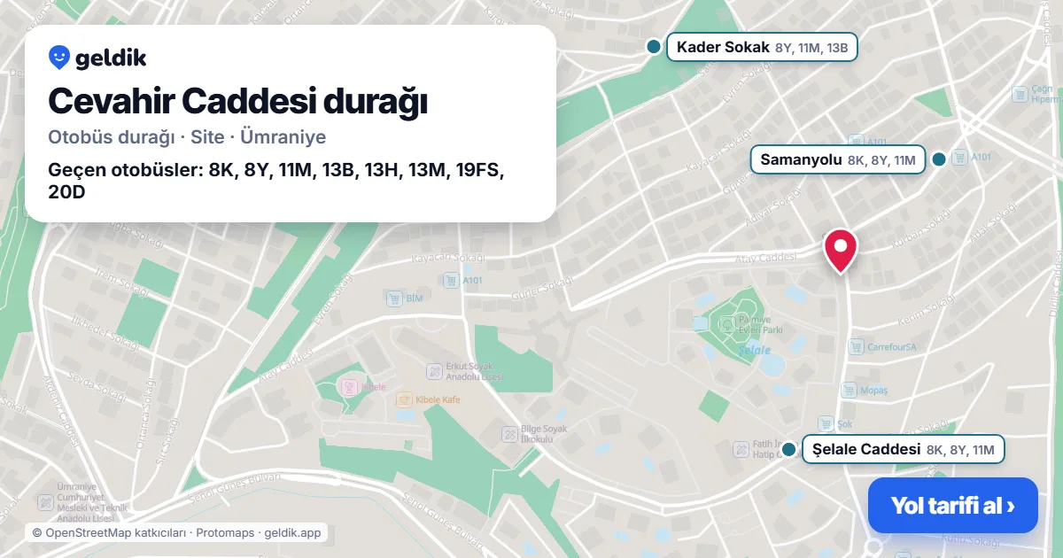Cevahir Caddesi otobüs durağı haritada: konumu ve yakındaki duraklar