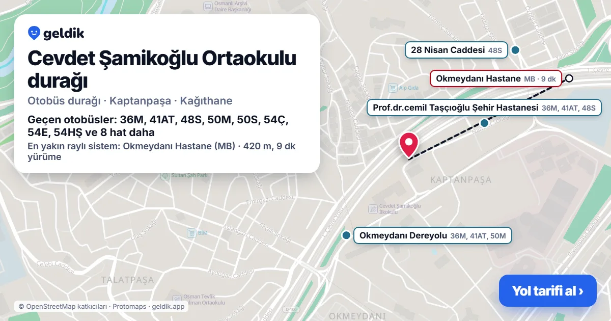 Cevdet Şamikoğlu Ortaokulu otobüs durağı haritada: konumu ve yakındaki duraklar