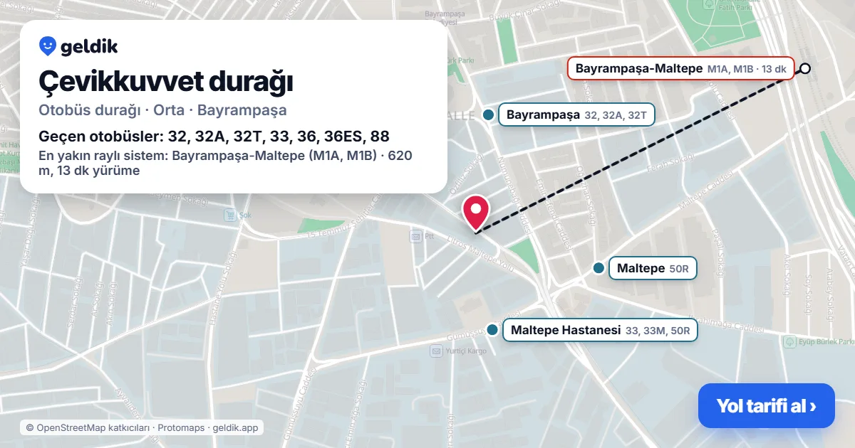 Çevikkuvvet otobüs durağı haritada: konumu ve yakındaki duraklar
